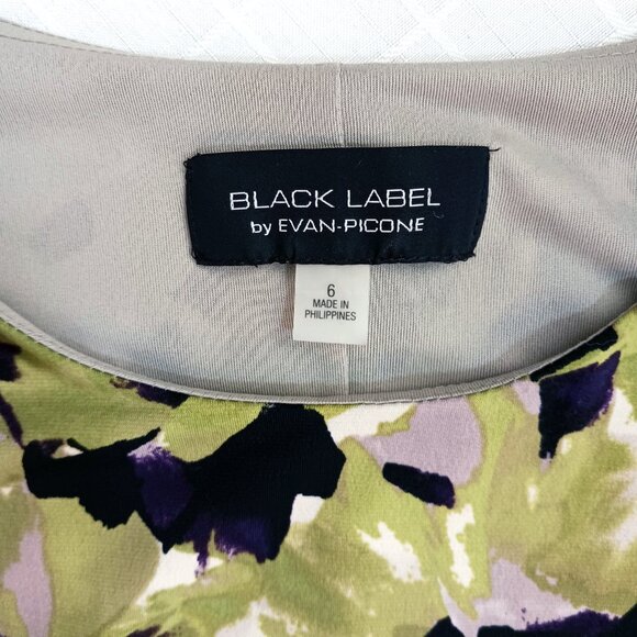 Evan Picone Black Label Green Floral Sleeveless Stretch Dress + Tie Size 6 - Picture 4 of 4